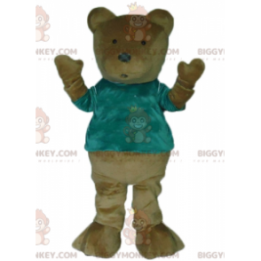 Brauner Teddybär BIGGYMONKEY™ Maskottchen-Kostüm mit grünem