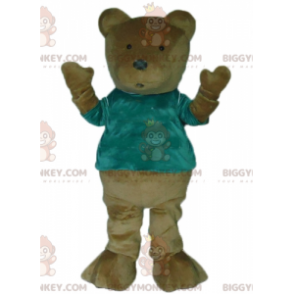 Brun bamse BIGGYMONKEY™ maskotkostume med grøn T-shirt -