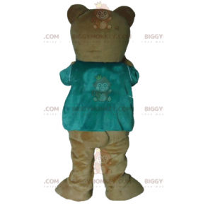 Brauner Teddybär BIGGYMONKEY™ Maskottchen-Kostüm mit grünem