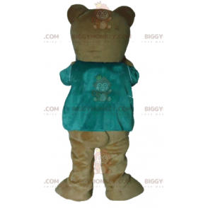 Brown Teddy Bear BIGGYMONKEY™ Mascot Costume with Green T-Shirt