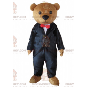 Bruine teddybeer BIGGYMONKEY™ mascottekostuum gekleed in zwart
