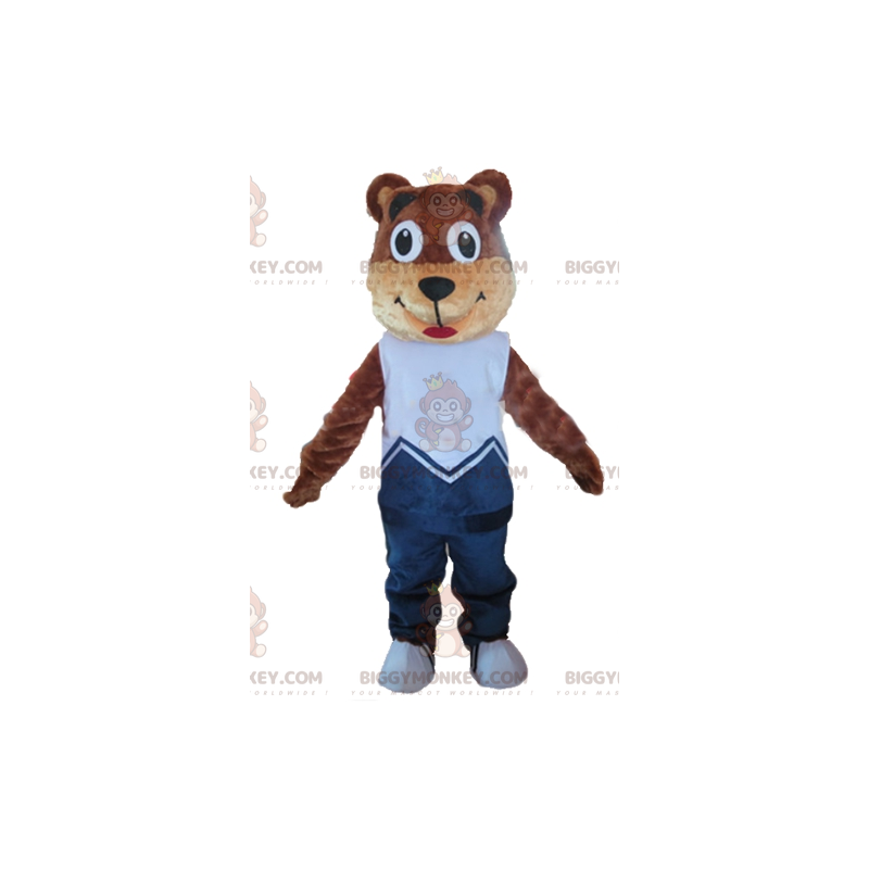 BIGGYMONKEY™ Mascot Costume Brown and Beige Teddy Bear in Blue