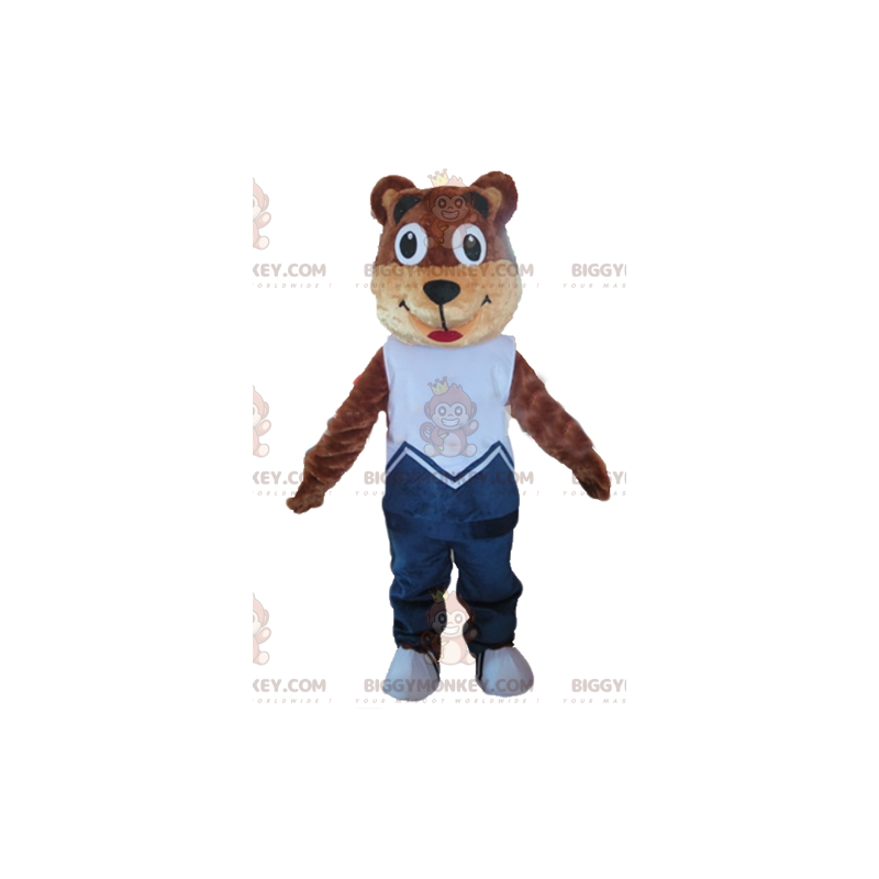 BIGGYMONKEY™ mascottekostuum bruin en beige teddybeer in blauwe