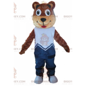 BIGGYMONKEY™ Mascot Costume Brown and Beige Teddy Bear in Blue