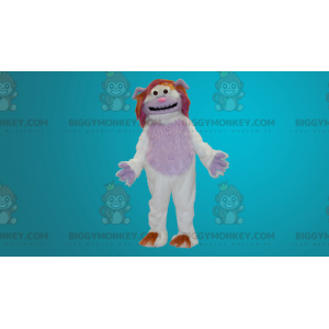 BIGGYMONKEY™ All Furry White & Pink Yeti maskottiasu -