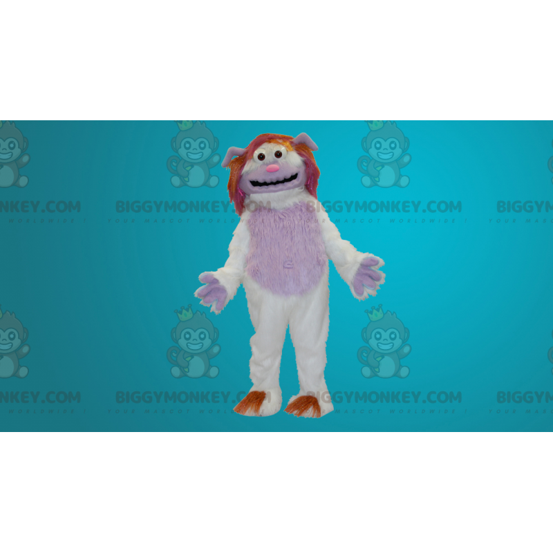 BIGGYMONKEY™ All Furry White & Pink Yeti maskottiasu -