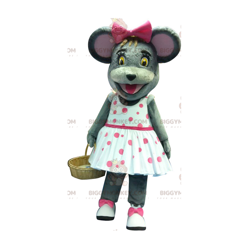 Costume de mascotte BIGGYMONKEY™ de souris grise avec une robe