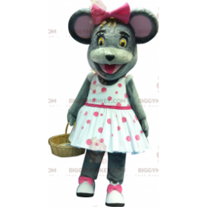 Costume de mascotte BIGGYMONKEY™ de souris grise avec une robe