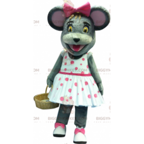 Gray Mouse BIGGYMONKEY™ Mascot Costume with Polka Dot Dress –