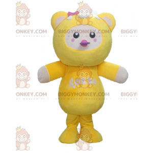 Costume de mascotte BIGGYMONKEY™ de poussin jaune blanc et rose