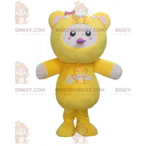 Fyllig och söt gul vit och rosa chick BIGGYMONKEY™ maskotdräkt