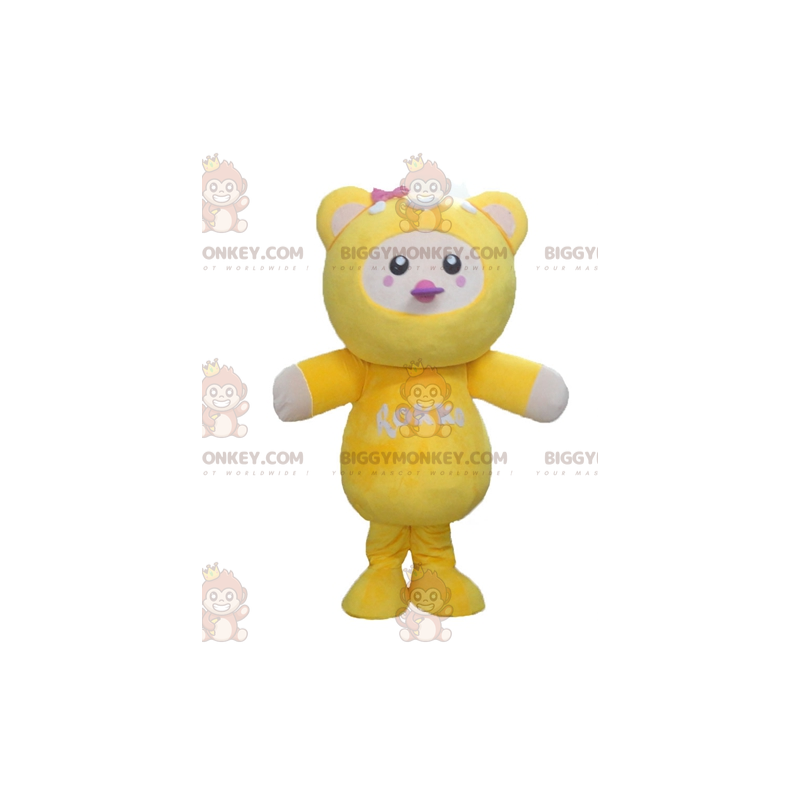 Traje de mascote gorducho e fofo de pintinho amarelo branco e