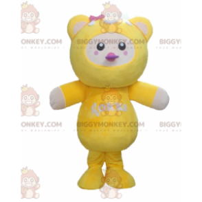 Traje de mascote gorducho e fofo de pintinho amarelo branco e