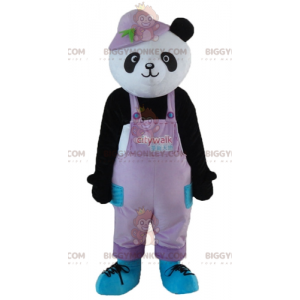 BIGGYMONKEY™ Maskottchen-Kostüm Schwarz-weißer Panda im Overall
