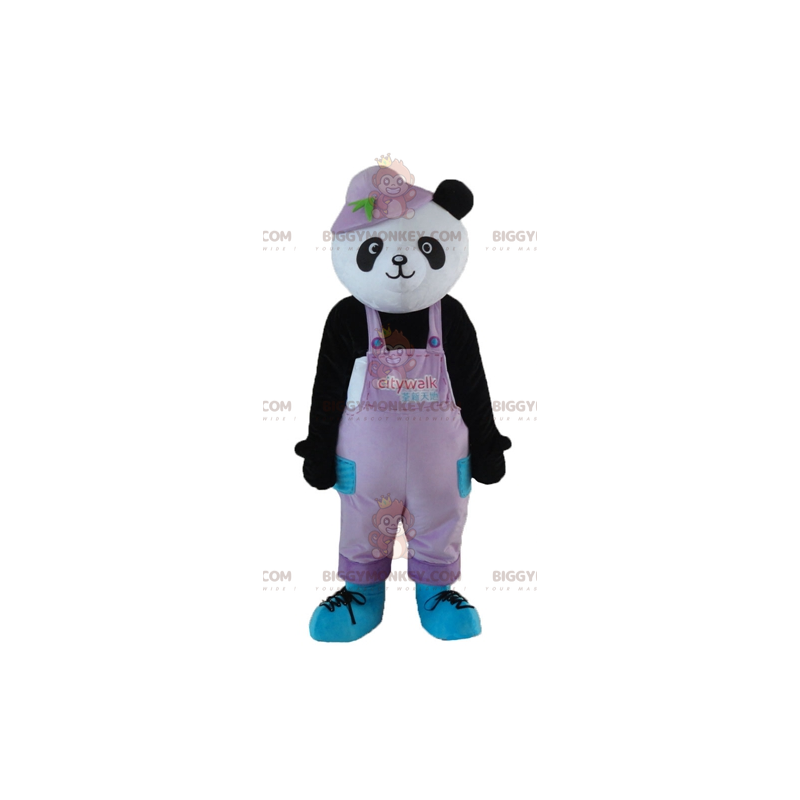 BIGGYMONKEY™ Maskottchen-Kostüm Schwarz-weißer Panda im Overall