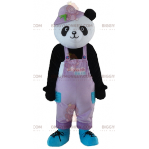 BIGGYMONKEY™ Mascot Costume Black and White Panda In Overalls