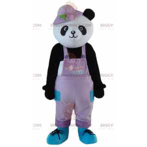 BIGGYMONKEY™ Maskottchen-Kostüm Schwarz-weißer Panda im Overall