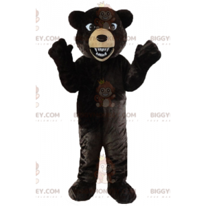 BIGGYMONKEY™ maskottiasu, musta ja ruskea karhu, joka näyttää