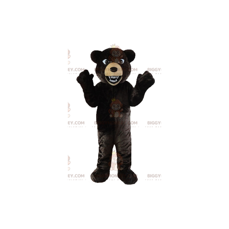 BIGGYMONKEY™ Mascot Costume Black & Tan Bear Looking Roaring –