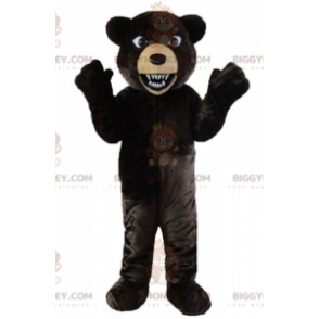 BIGGYMONKEY™ Mascot Costume Black & Tan Bear Looking Roaring -