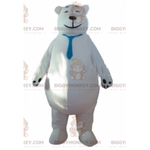 Grote ijsbeer BIGGYMONKEY™ mascottekostuum met blauwe stropdas
