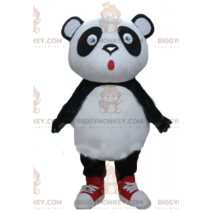 Disfraz de mascota de panda blanco y negro de ojos grandes
