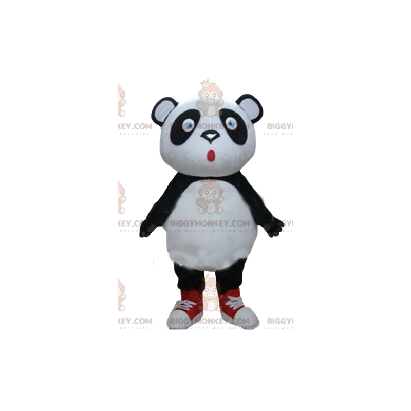 BIGGYMONKEY™ Großäugiges Schwarz-Weiß-Panda-Maskottchen-Kostüm
