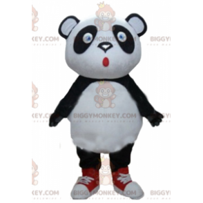 BIGGYMONKEY™ Großäugiges Schwarz-Weiß-Panda-Maskottchen-Kostüm