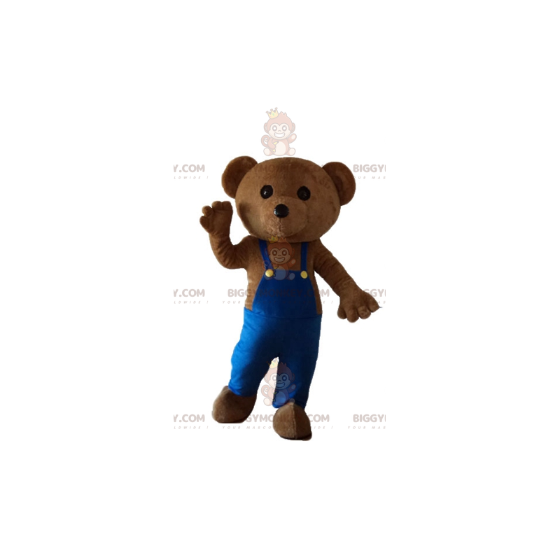 Teddybär BIGGYMONKEY™ Maskottchenkostüm mit blauem Overall -