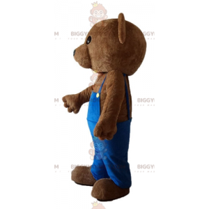 Teddybeer BIGGYMONKEY™ mascottekostuum met blauwe overall -
