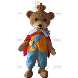 Brown Bear BIGGYMONKEY™ Mascot Costume Wearing Colorful King