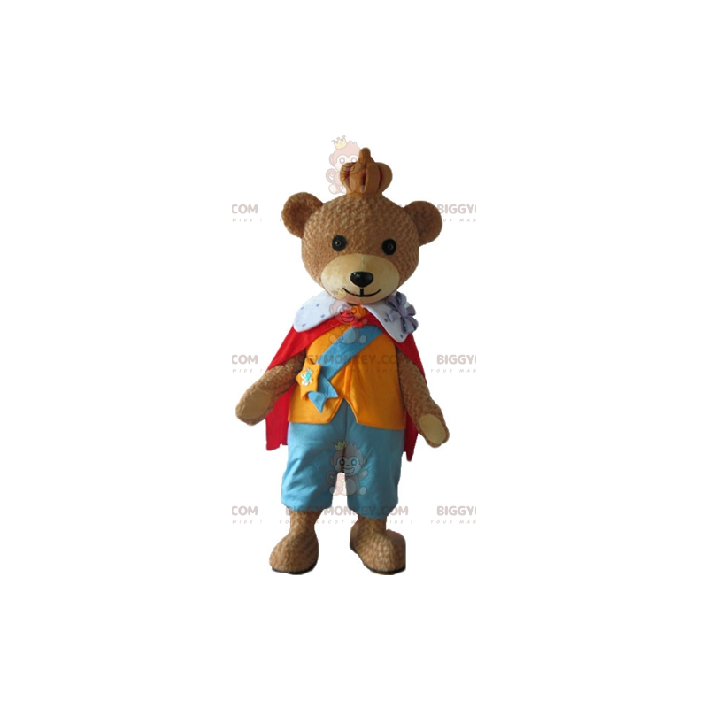 Brown Bear BIGGYMONKEY™ Mascot Costume Wearing Colorful King