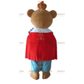 Brown Bear BIGGYMONKEY™ Mascot Costume Wearing Colorful King