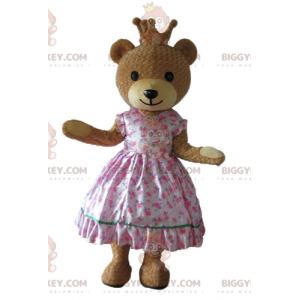BIGGYMONKEY™ maskotdräkt av björn i rosa prinsessklänning med