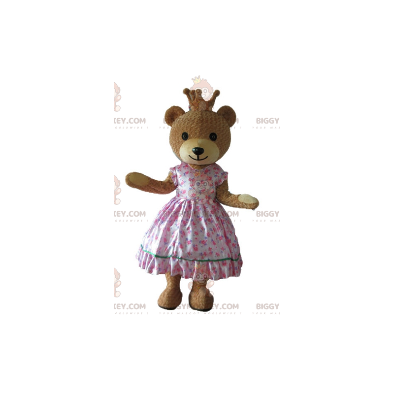 BIGGYMONKEY™ maskotdräkt av björn i rosa prinsessklänning med