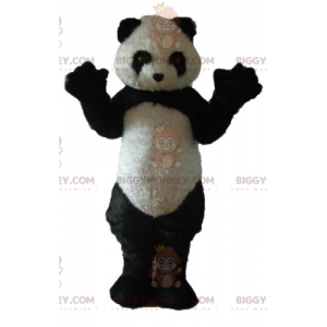 Traje de mascote BIGGYMONKEY™ de panda preto e branco todo