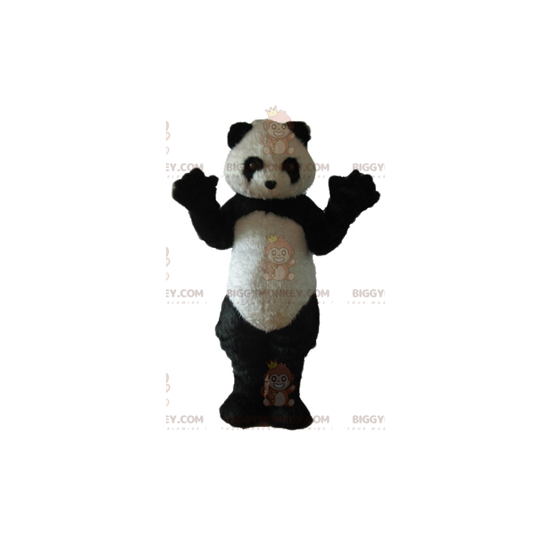 Costume de mascotte BIGGYMONKEY™ de panda noir et blanc tout