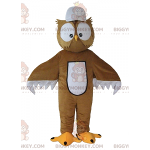BIGGYMONKEY™ Mascot Costume Brown and White Owl with Big Eyes –