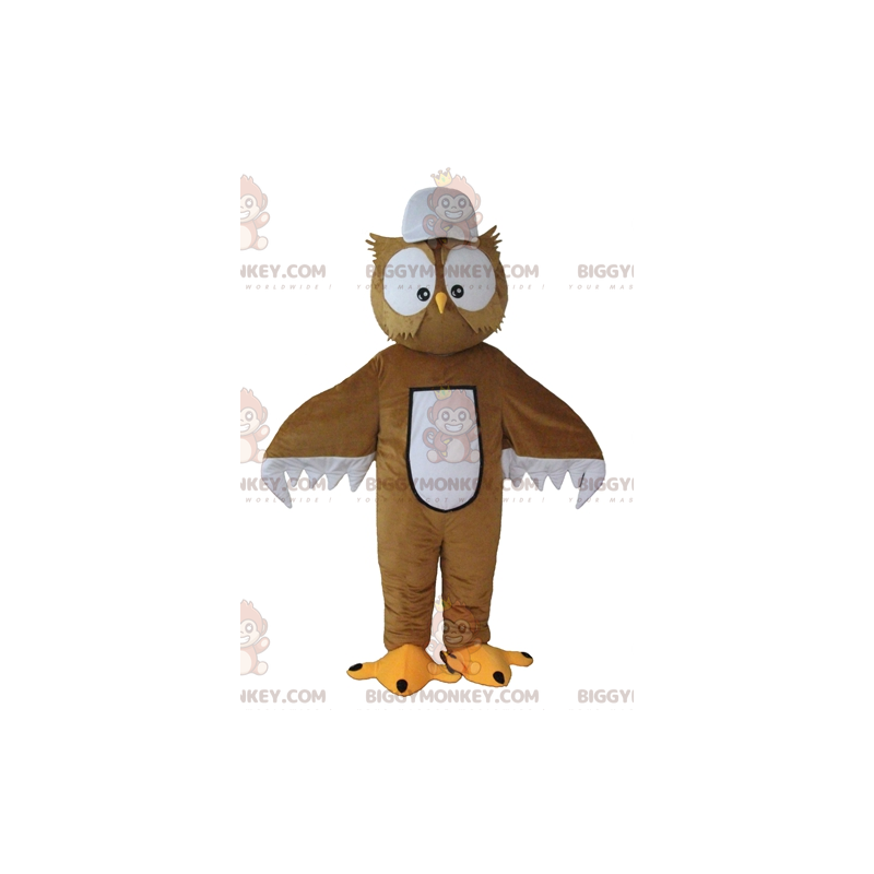 Costume de mascotte BIGGYMONKEY™ de hibou marron et blanc avec