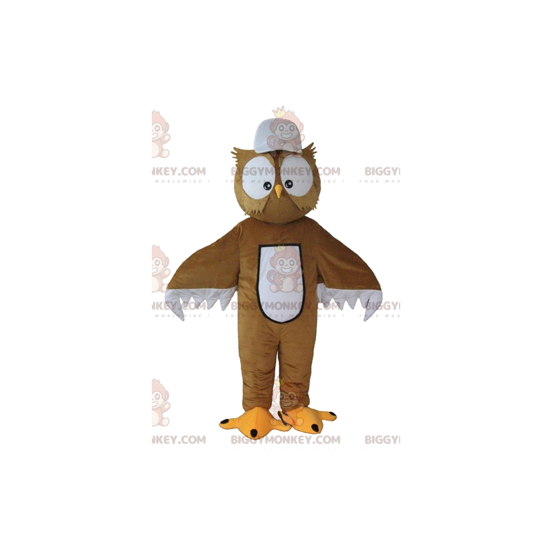 Disfraz de mascota BIGGYMONKEY™ Búho marrón y blanco con ojos