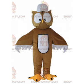 Traje de mascote BIGGYMONKEY™ Coruja marrom e branca com olhos