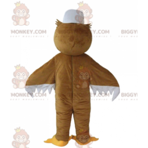 Traje de mascote BIGGYMONKEY™ Coruja marrom e branca com olhos