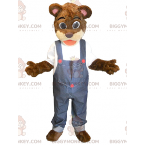 BIGGYMONKEY™ Brown Bear In Overalls Mascot Costume -