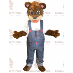 BIGGYMONKEY™ Brown Bear In Overalls Mascot Costume –