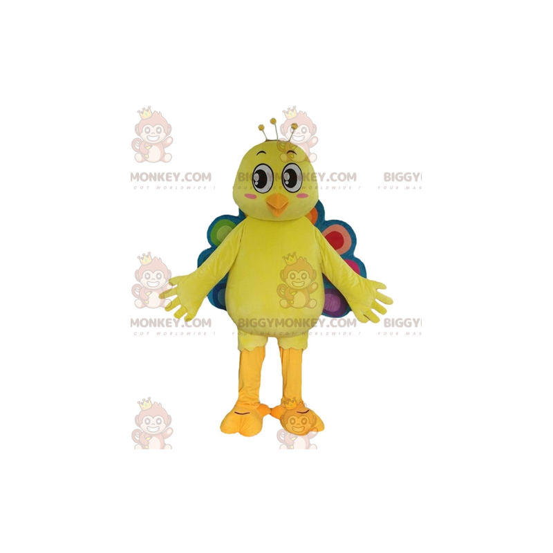 Traje de mascote canário pavão amarelo BIGGYMONKEY™ com cauda