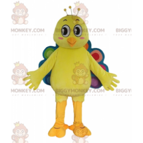 BIGGYMONKEY™ gul påfugl kanarie-maskotkostume med farverig hale