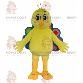 Traje de mascote canário pavão amarelo BIGGYMONKEY™ com cauda