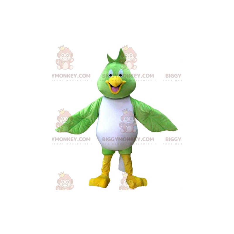 Costume de mascotte BIGGYMONKEY™ de gros oiseau vert blanc et