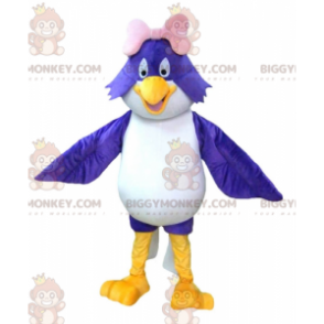 BIGGYMONKEY™ Mascottekostuum Grote blauw-witte vogel met roze