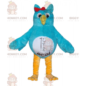 Blauwwitte en gele uil BIGGYMONKEY™ mascottekostuum -